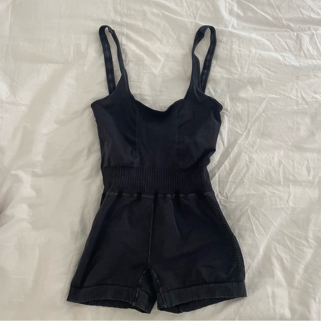 Free People Good Karma Runsie In Washed Black Size Xs/S